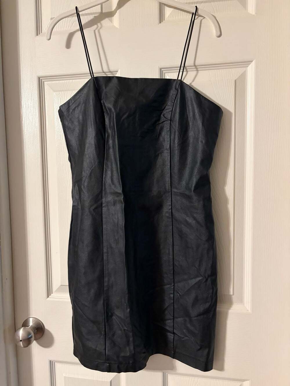 Wild Fable Black Faux Leather Spaghetti Strap Mini Dress Size M